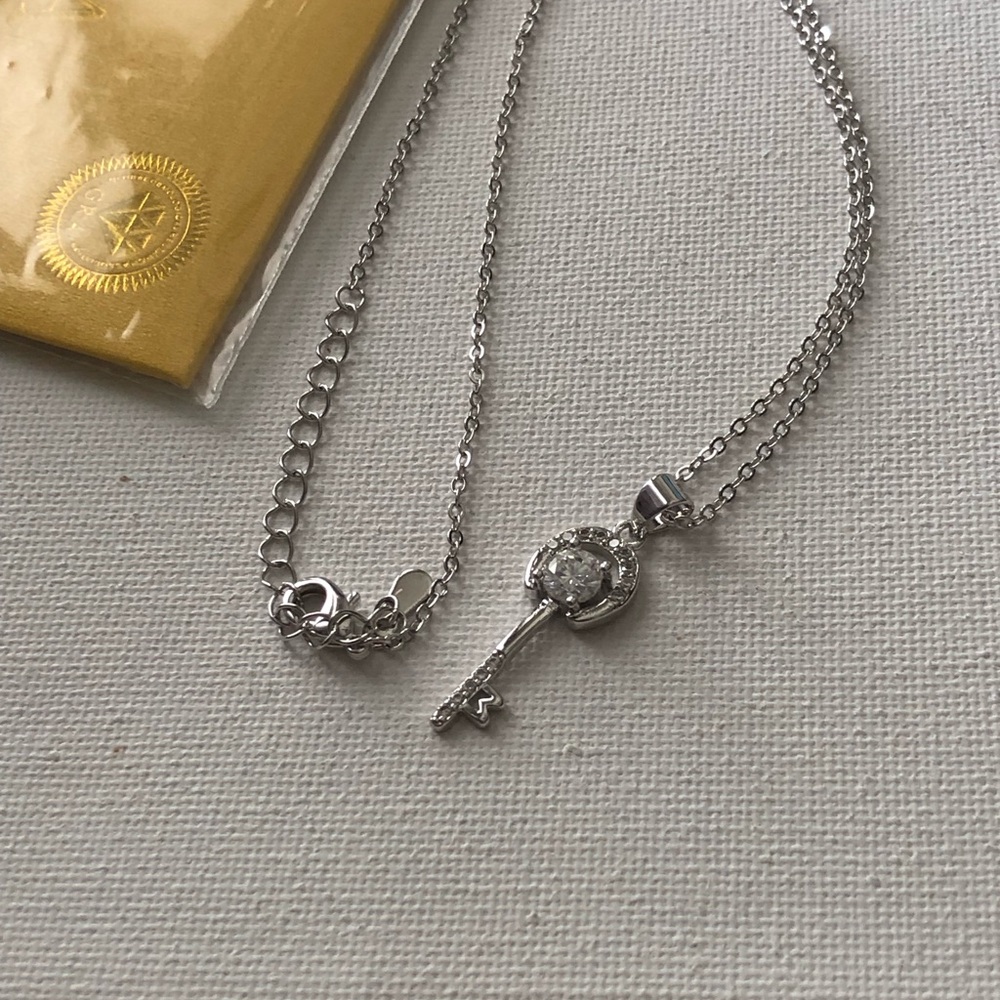 Silver Key Pendant Moissanite Necklace